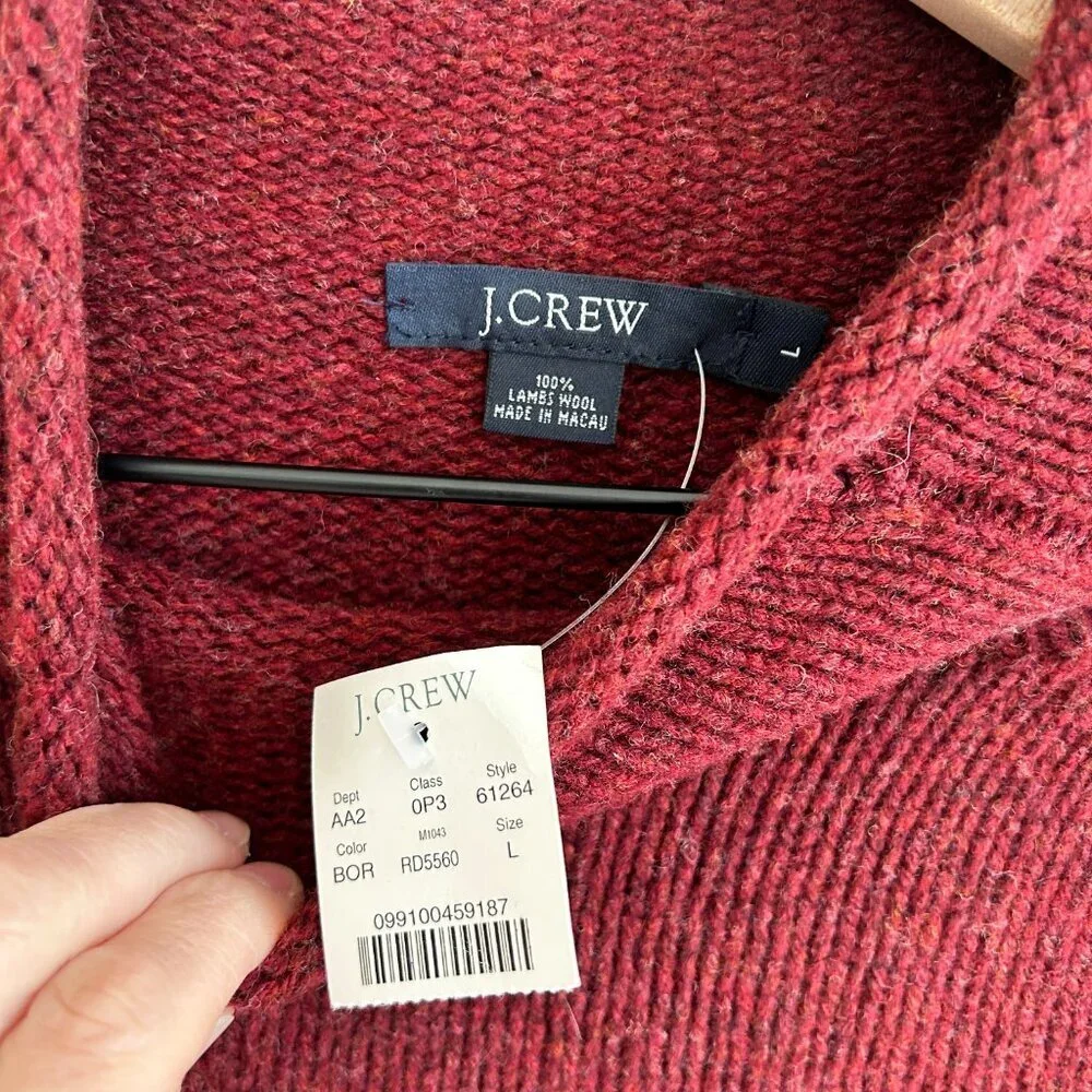 NWT J Crew Oarsman Sweater L Maroon 100% Lambswool Thick High Neck 61264